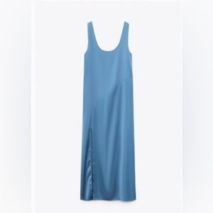 Zara  blue satin maxi dress with slit